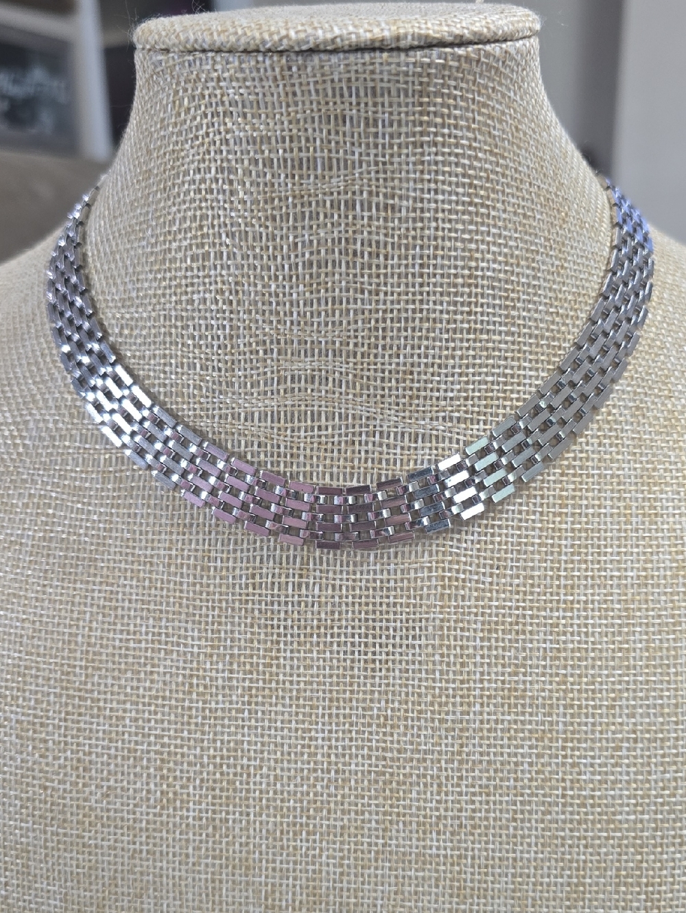 Vintage Lisner Silver-Tone Multi-Row Woven Link Mesh Choker Necklace